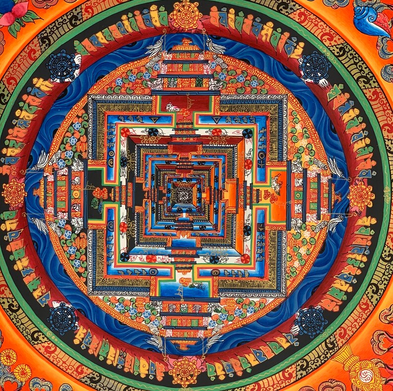 Original Hand-painted Master Quality Kalachakra Mandala/ Wheel of Time Tibetan Thangka Painting image 9