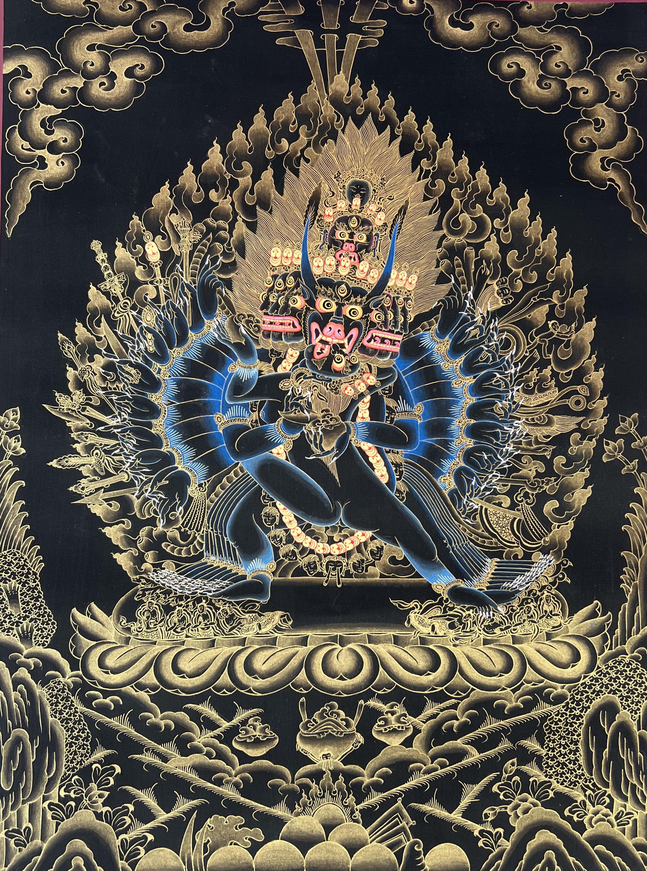 Original Hand Painted Masterpiece Black and Gold Yamantaka With