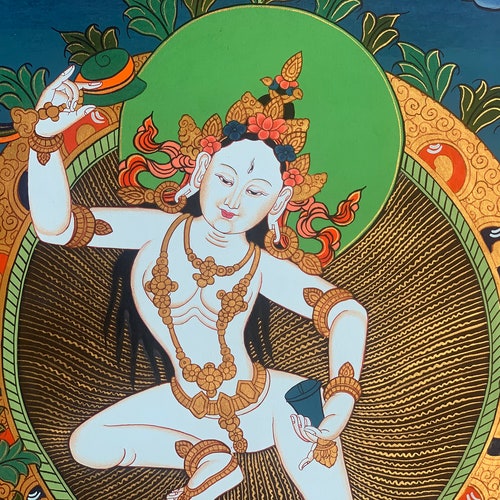 Hand-Painted, Machig Labdron, Tibetan Yogini, Thangka Painting, Buddhist shops Art, Home, Wall Décor 15 x 20- Inches
