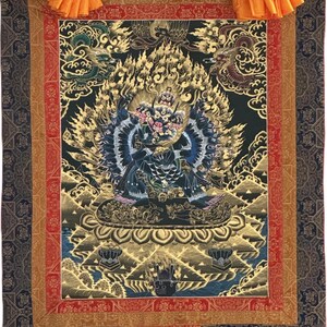 Hand-Painted Yamantaka with Consort Thangka | Wrathful Protector Tibetan Art with Silk Brocade image 4