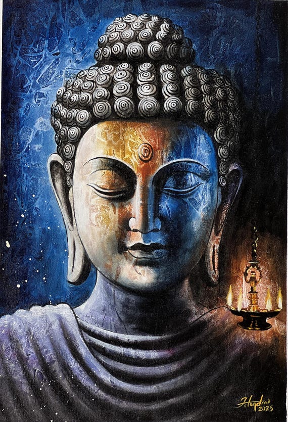 Shakyamuni Buddha Painting, Palette Knife Acrylic Art on Canvas