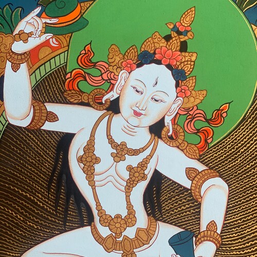 Hand-Painted, Machig Labdron, Tibetan Yogini, Thangka Painting, Buddhist shops Art, Home, Wall Décor 15 x 20- Inches