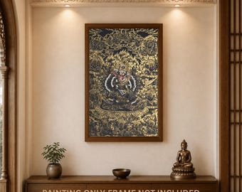 Yamantaka With Vajravetali Thangka | Hand-painted Black & Gold