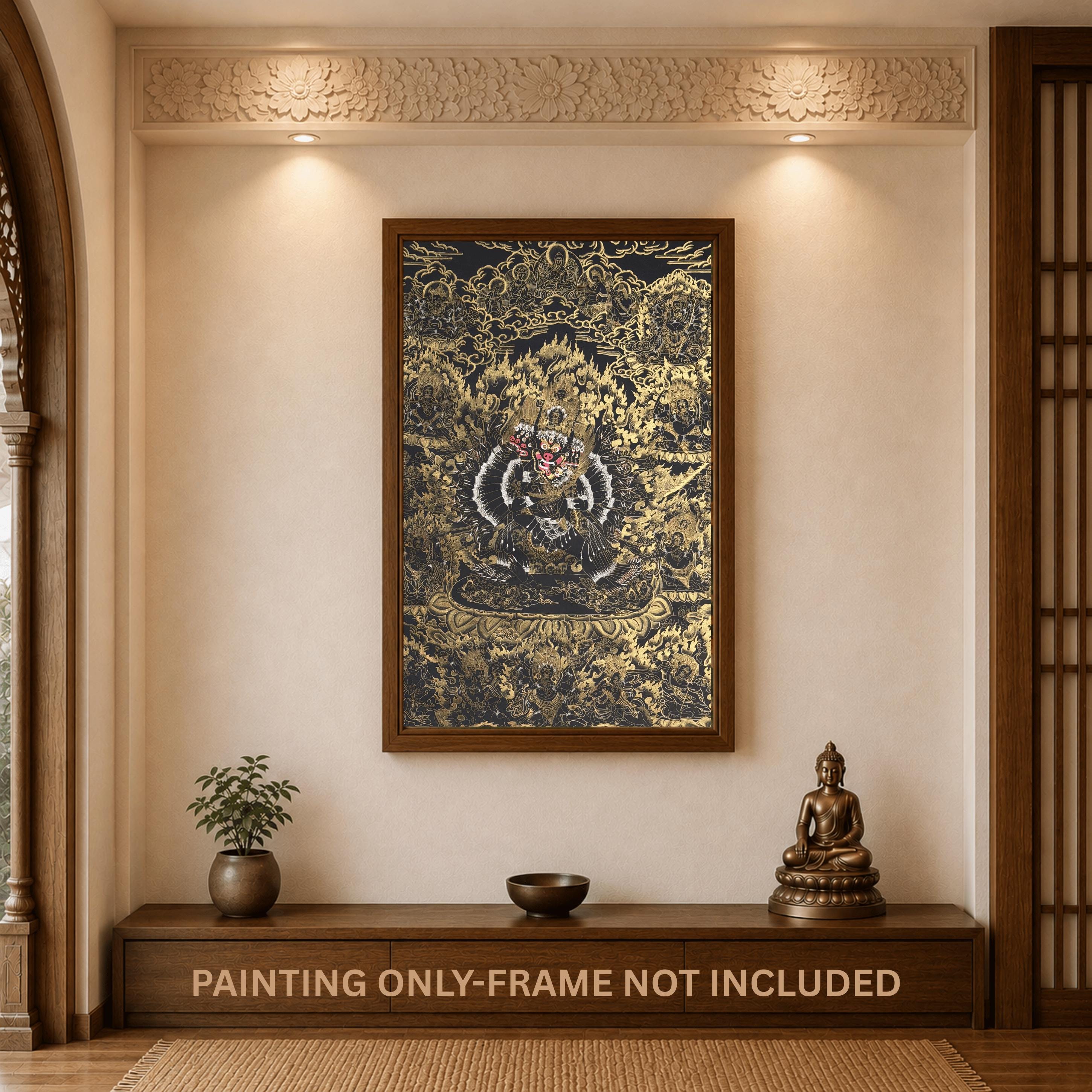 Yamantaka With Vajravetali Thangka | Hand-painted Black & Gold