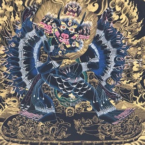 Hand-Painted Yamantaka with Consort Thangka | Wrathful Protector Tibetan Art with Silk Brocade image 9