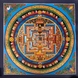 Handgemaltes Kalachakra Mandala Tibetische Thangka Malerei, Kunst, Florales Rand thema 20&quot;x 20&quot;