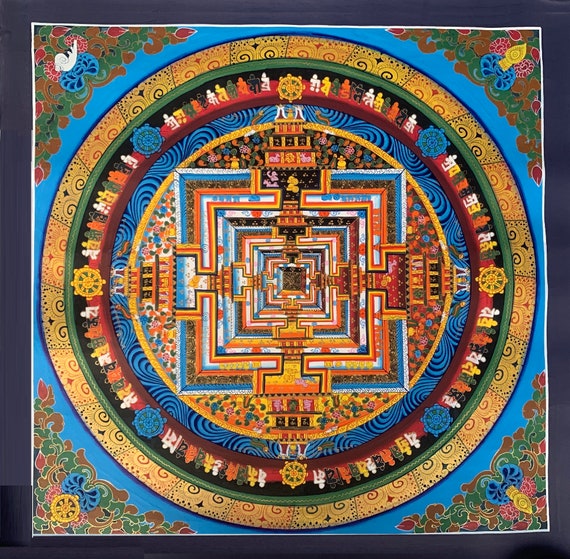 Hand-painted Kalachakra Mandala Tibetan Thangka Painting, Art