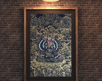 Hand-painted Yamantaka Thangka – Large Black & Gold Tibetan