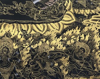 Hand-painted Yamantaka Thangka – Large Black & Gold Tibetan