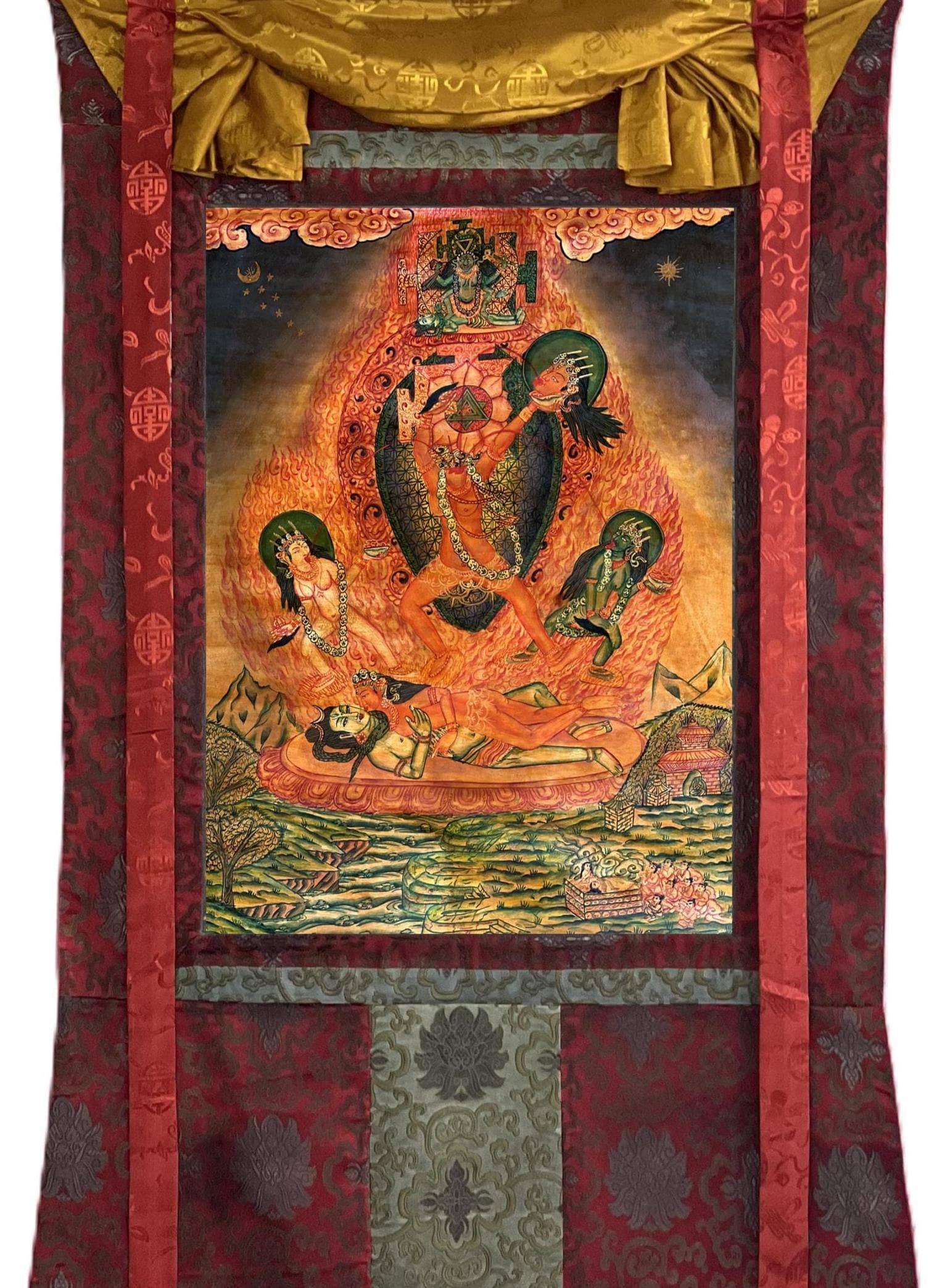 手描きのチンナマスタ タンカ | Newari Paubha、シルクブロケード