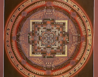 Hand Painted Kalachakra Mandala Thangka - Tibetan Wheel of Time Art
