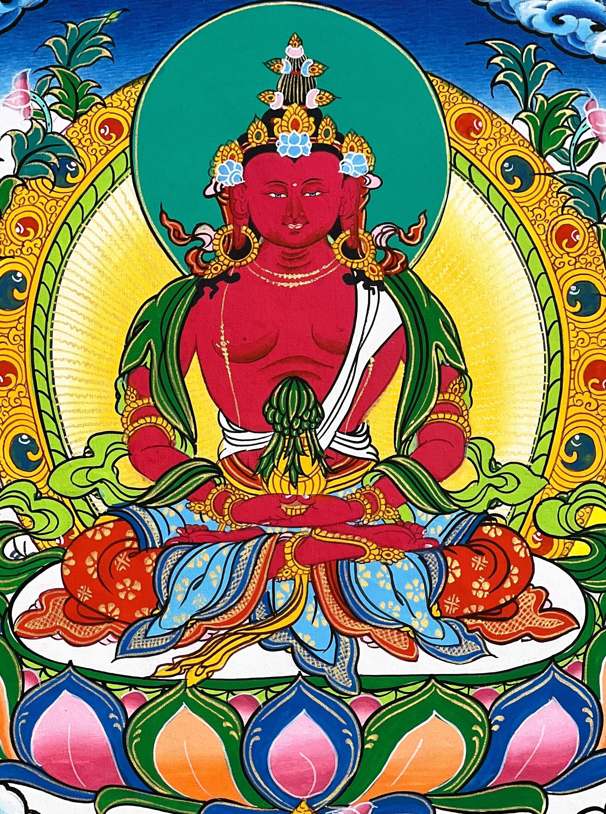 手描きの阿弥陀如来タンカ、チベットシルク壁掛け - Etsy 日本