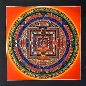 Original handgemaltes Kalachakra Mandala Rad des Lebens / Zeit tibetische Thangka Malerei Mitgefühl Meditation Kunst