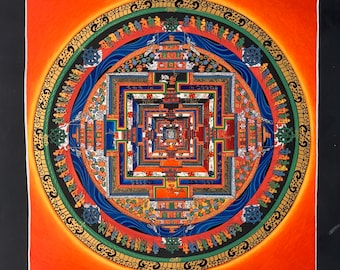 Original Hand-painted Kalachakra Mandala Wheel of Life/ Time Tibetan Thangka Painting Compassion Meditation Art