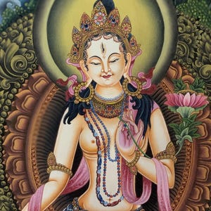 White Tara Newari Paubha Thangka | Hand Painted Buddhist Art | Masterpiece Meditation Painting image 8
