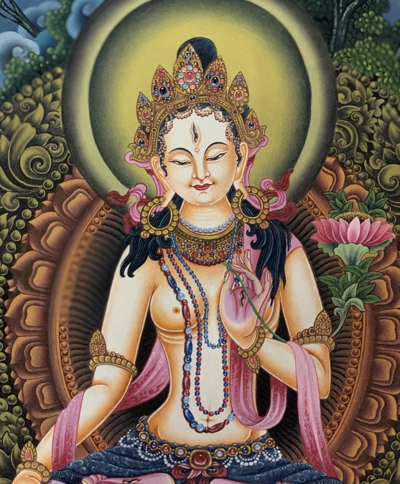 White Tara Newari Paubha Thangka | Hand Painted Buddhist Art | Masterpiece Meditation Painting image 8