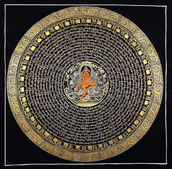 OMマントラ曼荼羅アート｜ネパールのチベットタンカ壁掛け｜幸運