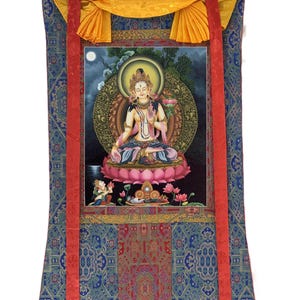 White Tara Newari Paubha Thangka | Hand Painted Buddhist Art | Masterpiece Meditation Painting With Brocade