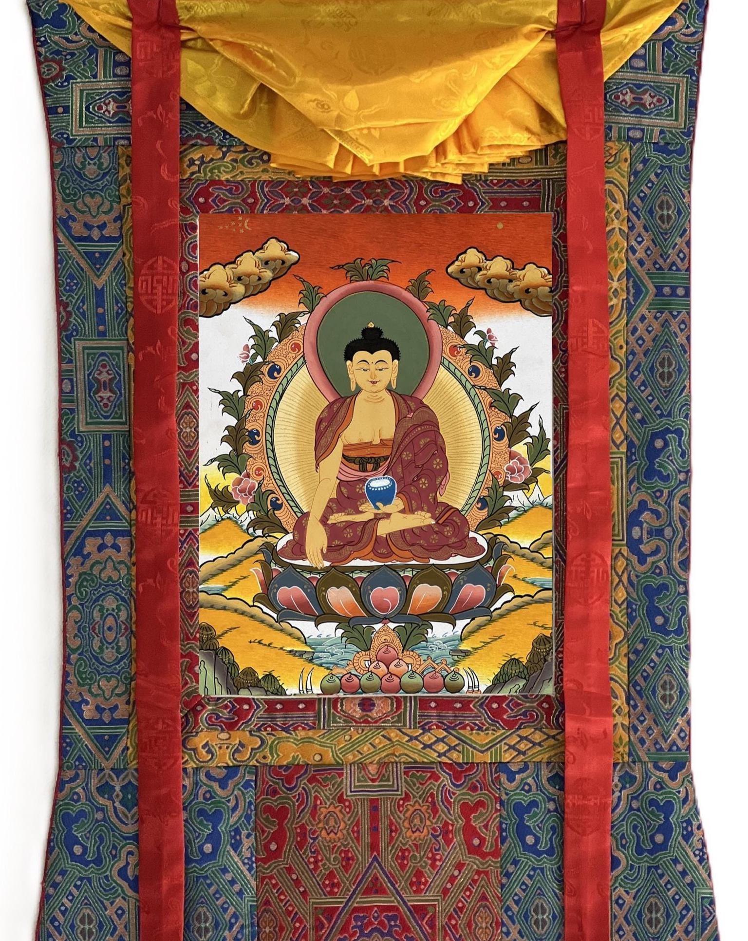 手描きの釈迦牟尼仏タンカ |チベットシルクブロケードアート - Etsy 日本