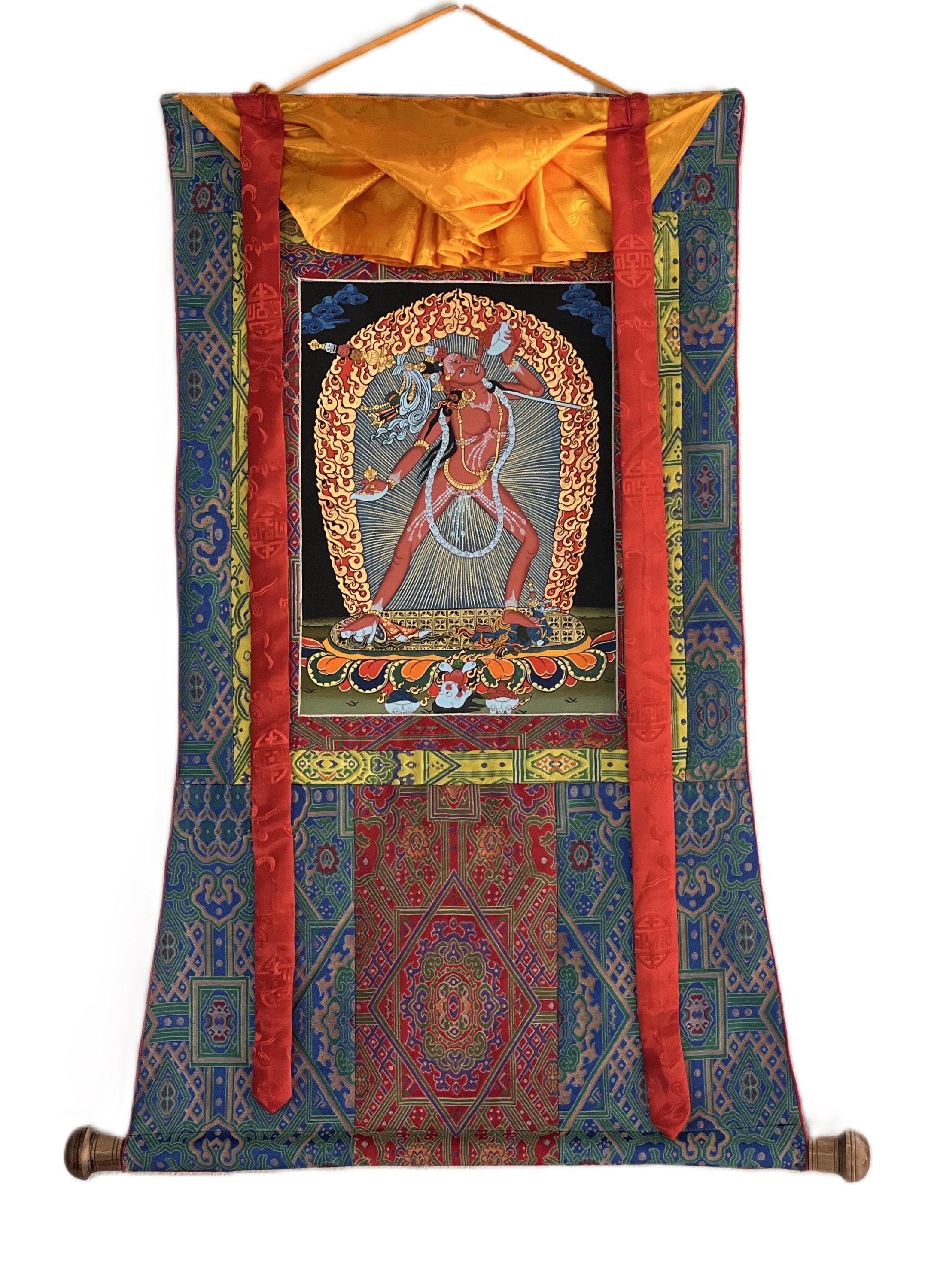 Original Hand-Painted Vajrayogini Thangka | Female Buddha Art | Masterpiece Tibetan Painting | Wisdom & Compassion | Premium Silk Brocade