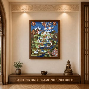 Samatha Thangka • Nine Stages of Meditation • Tibetan Buddhist Art • Elephant & Monkey Mind Training Painting