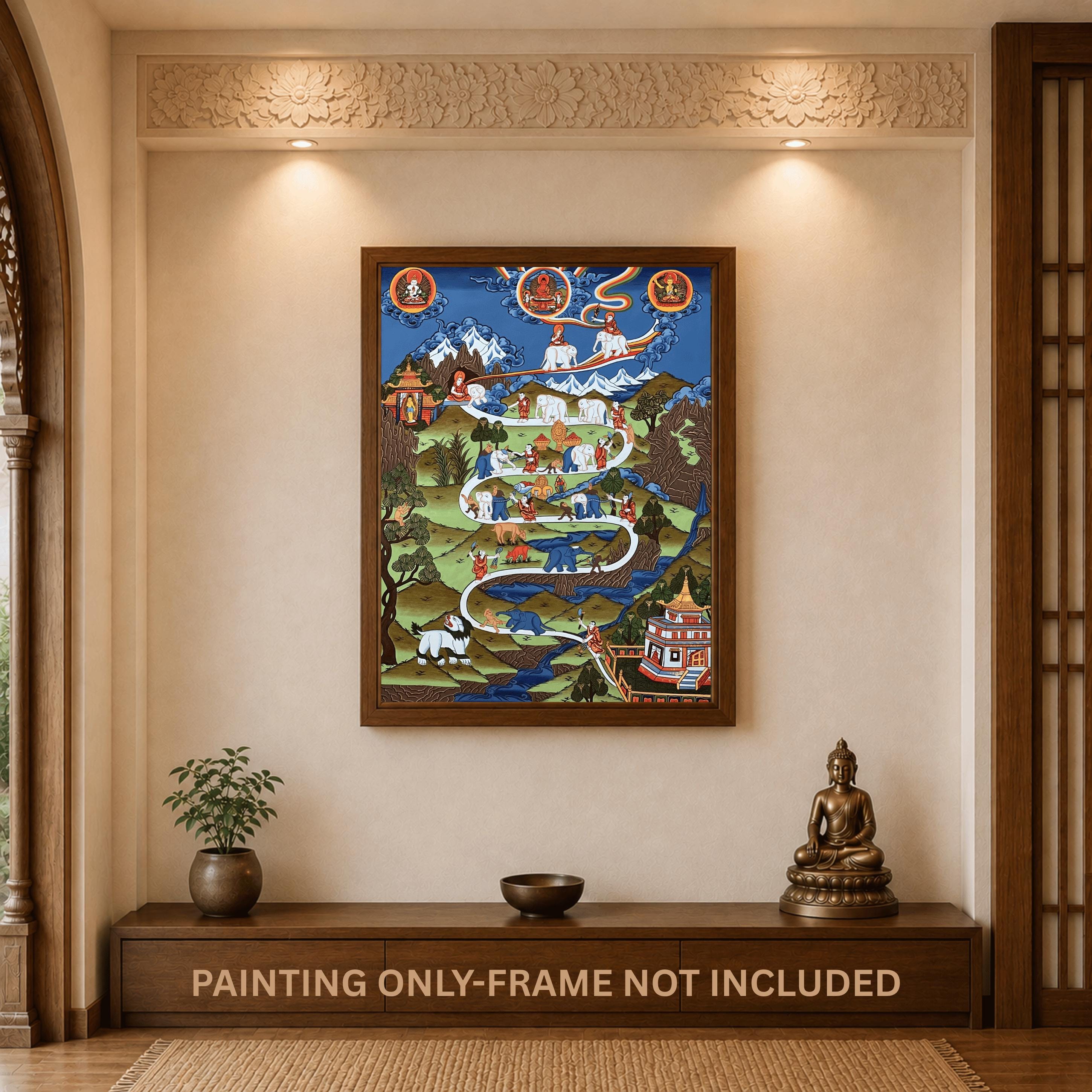 希少 絶版品 SEQUENCE MEDITATION EXAS STORY Samatha Thangka • Nine Stages of Meditation • Tibetan Buddhist Art