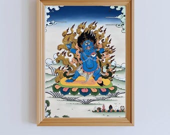 6本の腕を持つマハーカーラ神 – 手作りのチベットタンカ絵画 - Etsy 日本