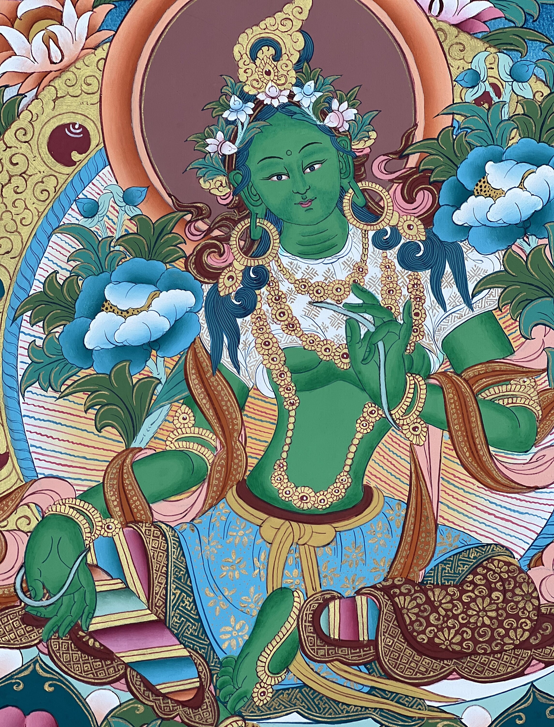 Tibetan Thangka Art - Manjushri on a Lion - from Kathok