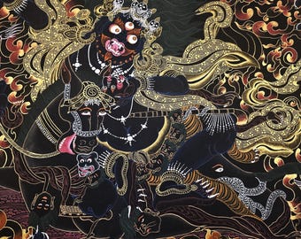 Hand-painted Palden Lhamo Thangka | Black and Gold Buddhist Art - Etsy
