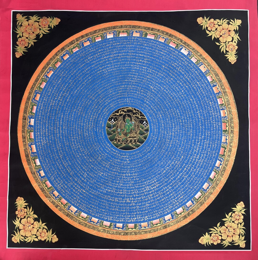 Hand-painted Green Tara Mandala Thangka | Nepalese Buddhist Wall