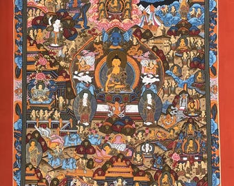 Hand-Painted Tibetan Buddha Life Mandala Thangka - Art for Meditation - Unique Fine Masterpiece from Nepal - Compassionate Home Decor