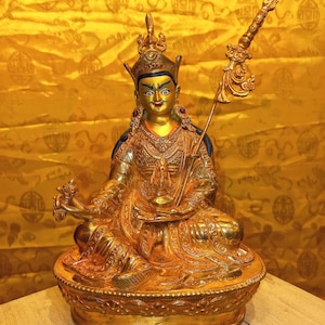 24 K Gold Gilded Padmasambhava | Guru Rinpoche Copper Statue | Artisan Buddhist Artwork | Tibetan Dharma Figurine |  Handmade in Nepal