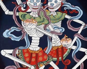 Citipati Yab-yum Paubha Thangka | Hand-painted Skeleton Deity