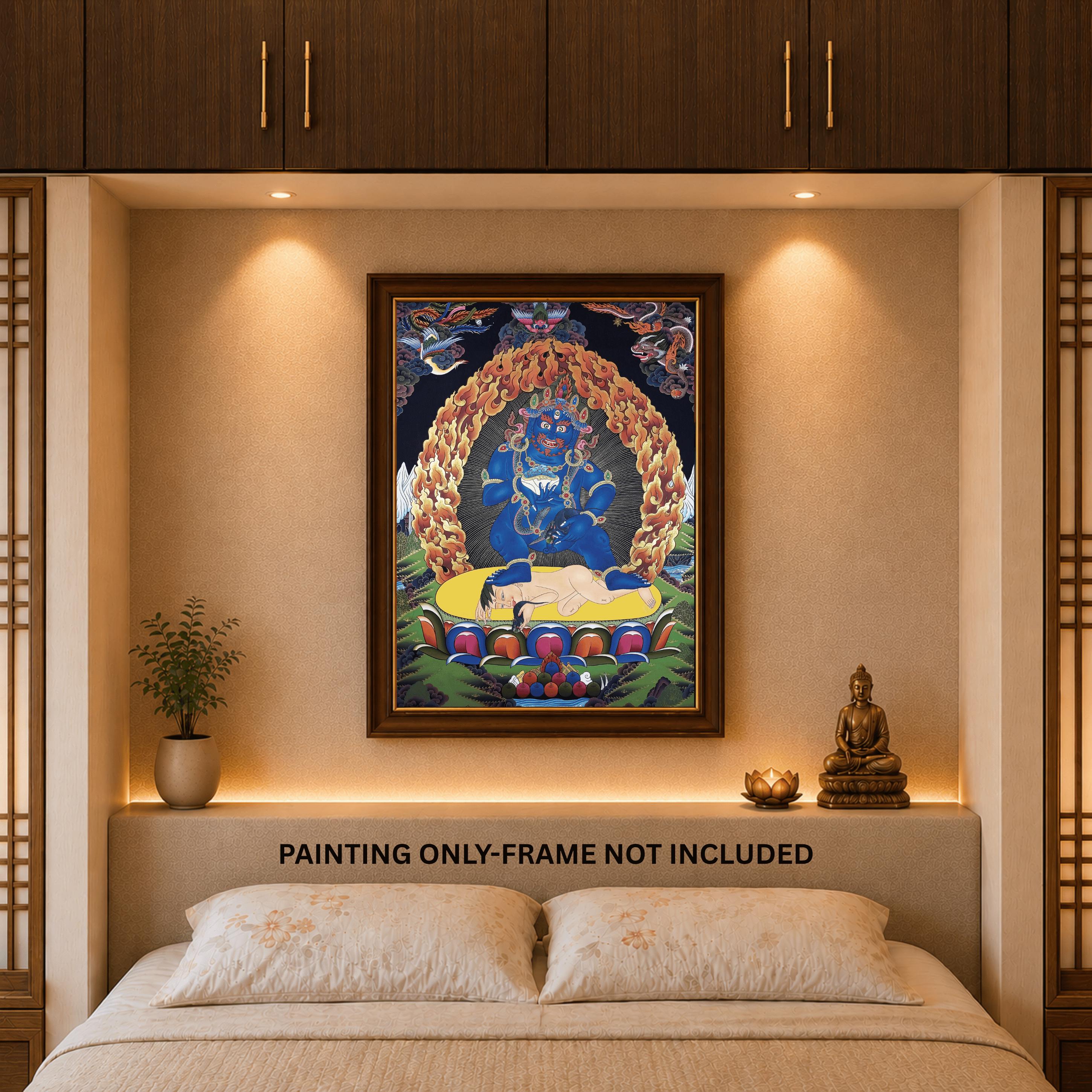 Hand Painted Black Jambhala Thangka – Tibetan God of Wealth