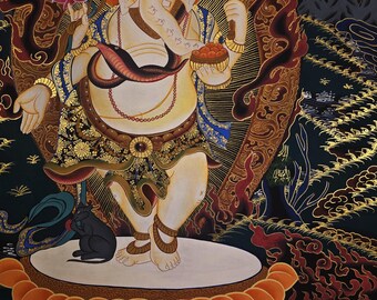 手描きのガネーシャ タンカ |ネワリ パウバ アート、ヒンドゥー教の