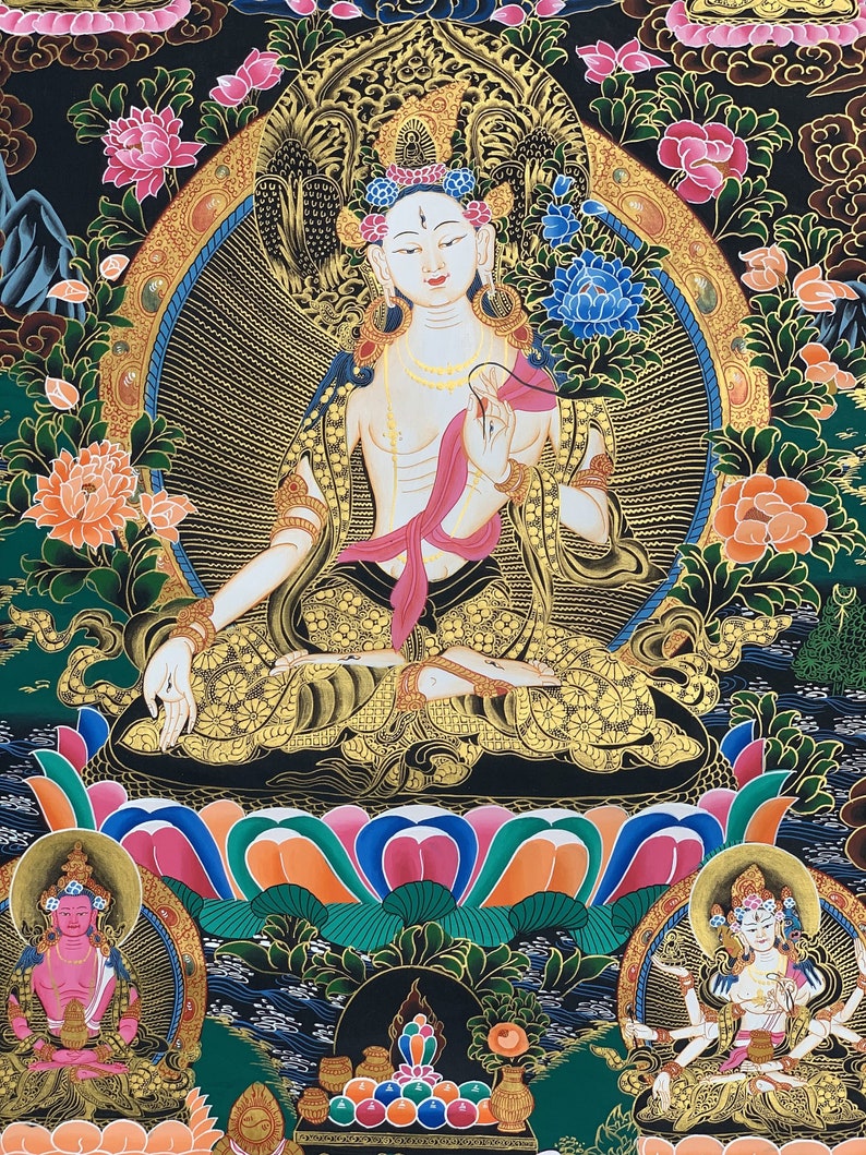 Handbemalte weiße Tara tibetische Thangka Kunst auf Leinwand | Etsy