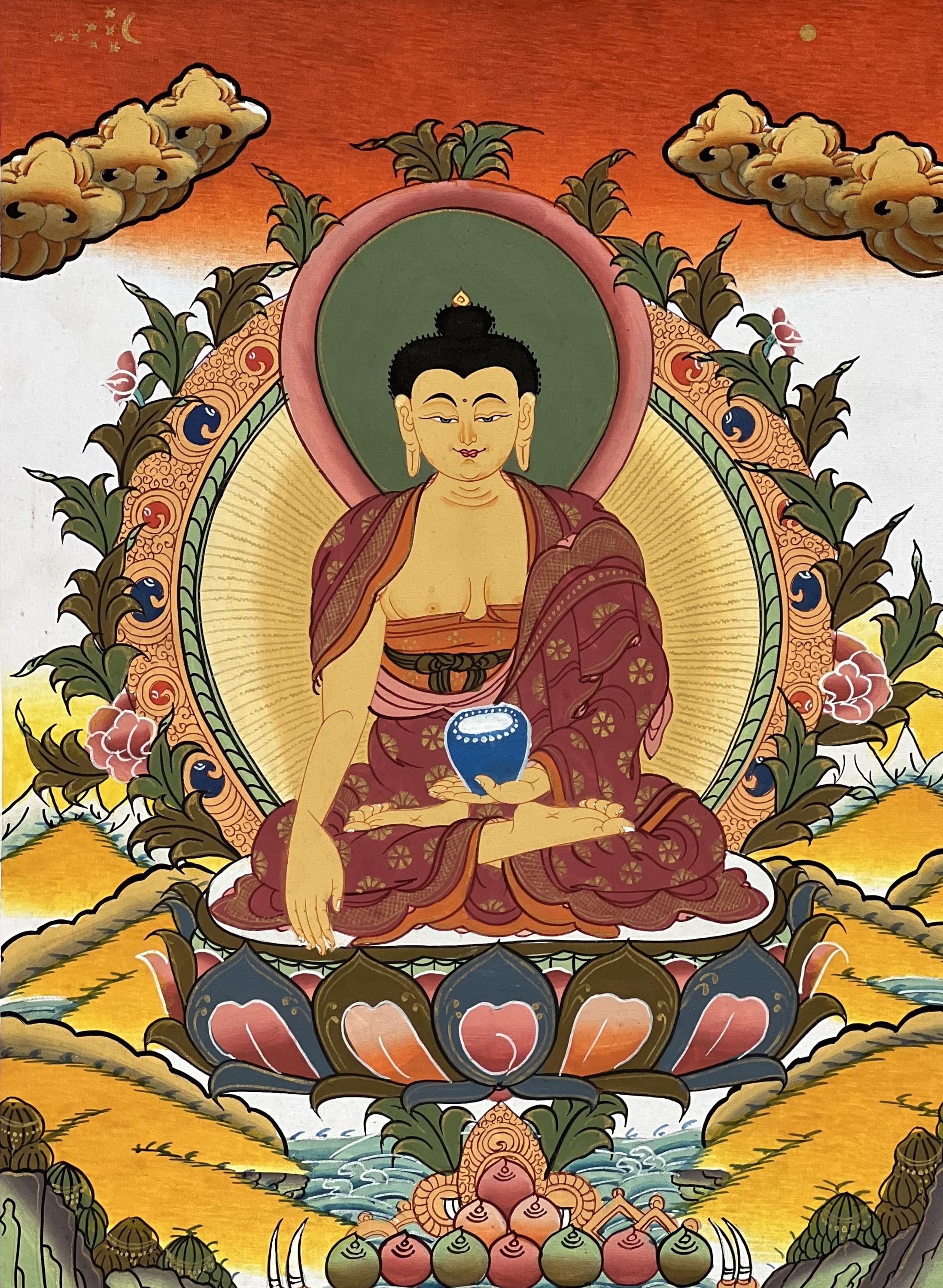 手描きの釈迦牟尼仏タンカ |チベットシルクブロケードアート - Etsy 日本
