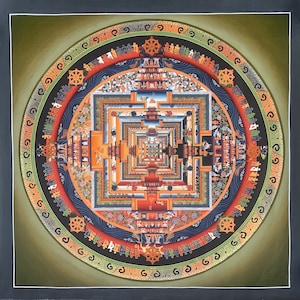 Original Hand-Painted High-Quality Kalachakra Mandala Wheel of Life Thangka - Tibetan Meditation Art for Spiritual Wellness and Home Decor