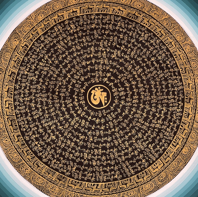 Script Mandala Handmade Om Mantra Mandala Thangka Painting | Tibetan Meditation Art - Etsy