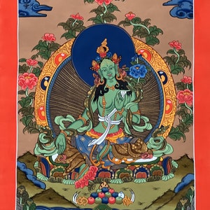 Original Hand-painted Green Tara/ Shyamatara/ Masterpiece Tibetan Thangka Painting / Buddhist Meditation art