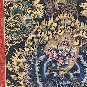 Hand-Painted Yamantaka with Consort Thangka | Wrathful Protector Tibetan Art with Silk Brocade image 6