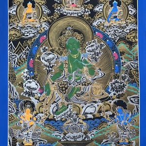 Hand-painted Original Green Tara/ Mother Tara/ Goddess Tara  Tibetan Thangka Painting/ Meditation Wall Hanging from Nepal