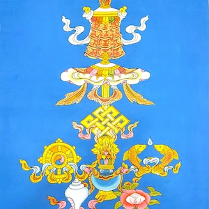 Original Hand Painted ASHTAMANGALA/ Eight Auspicious/ Lucky  Symbols Tibetan Meditation Thangka / Thanka Painting from Nepal