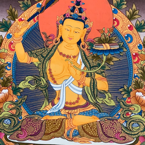 Hand-Painted Manjushri, Manjushree, Manjusri, shops Bodhisattva, Thangka 17 x 22 -Inches