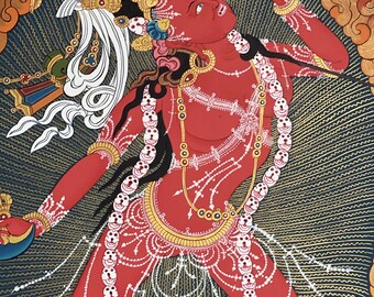 チャクラ　ヨガ　絵画　ネパール　アーティスト　伝統工芸 ネパールのオリジナル手描きヴァジュラヨギニー/ダキニドルジェ