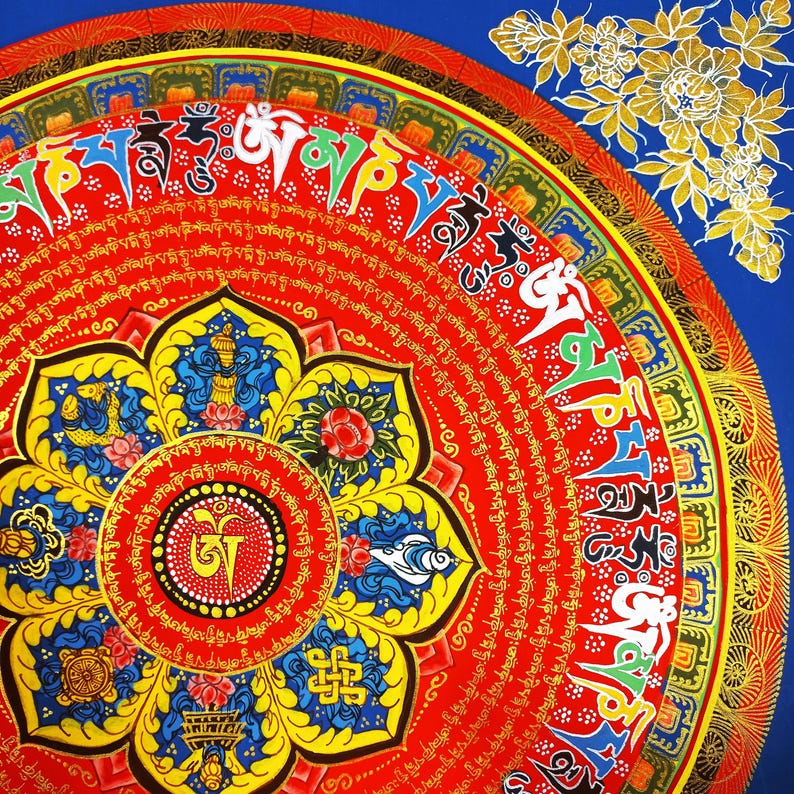 Script Mandala Handmade Om Mantra Mandala Thangka | Tibetan Meditation Painting - Etsy