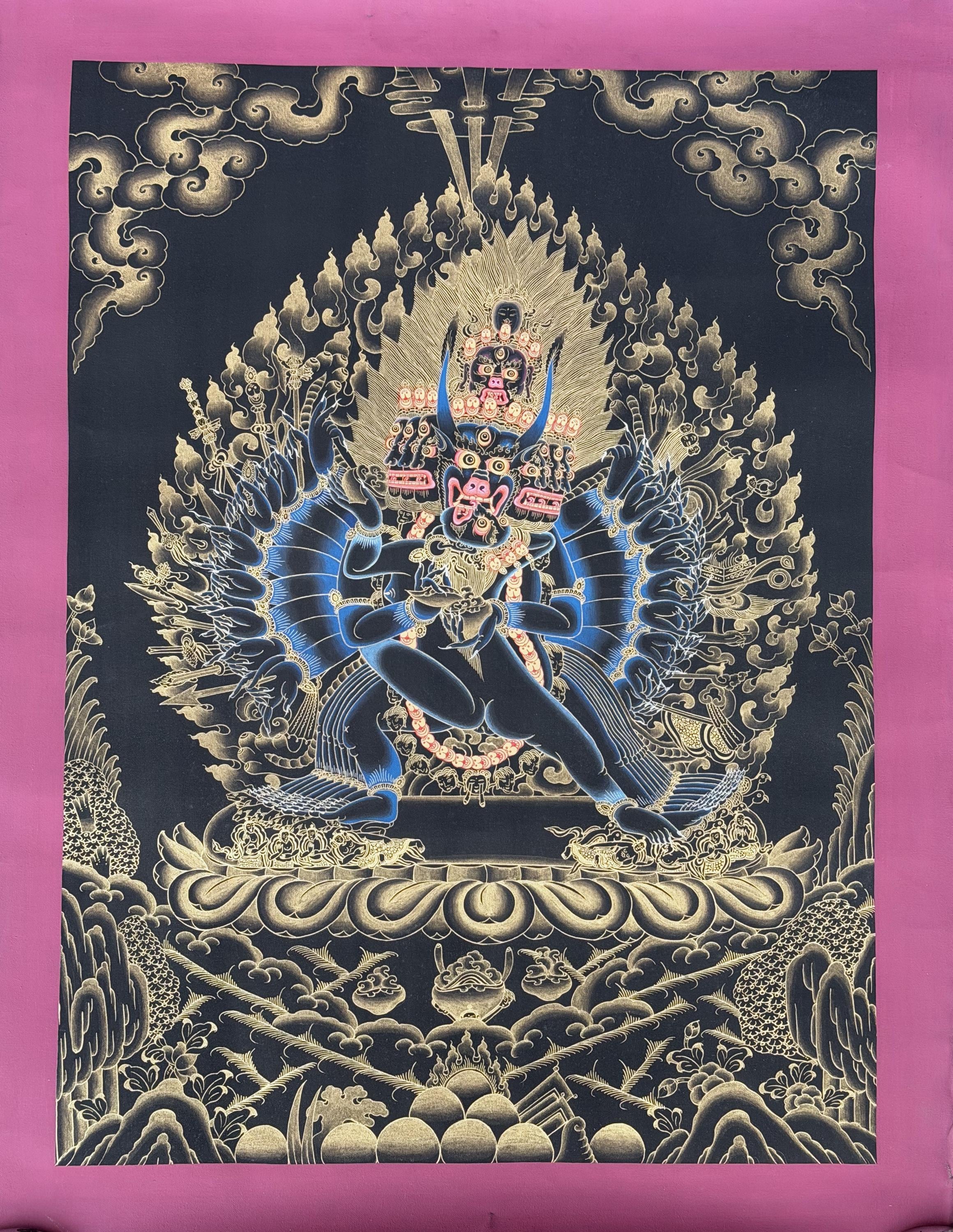 Hand-painted Yamantaka Tibetan Thangka Painting – Wrathful