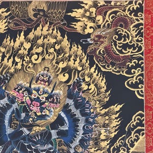 Hand-Painted Yamantaka with Consort Thangka | Wrathful Protector Tibetan Art with Silk Brocade image 7