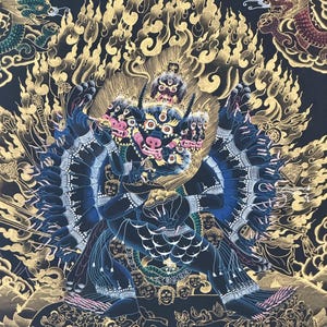 Hand-Painted Yamantaka with Consort Thangka | Wrathful Protector Tibetan Art with Silk Brocade image 8