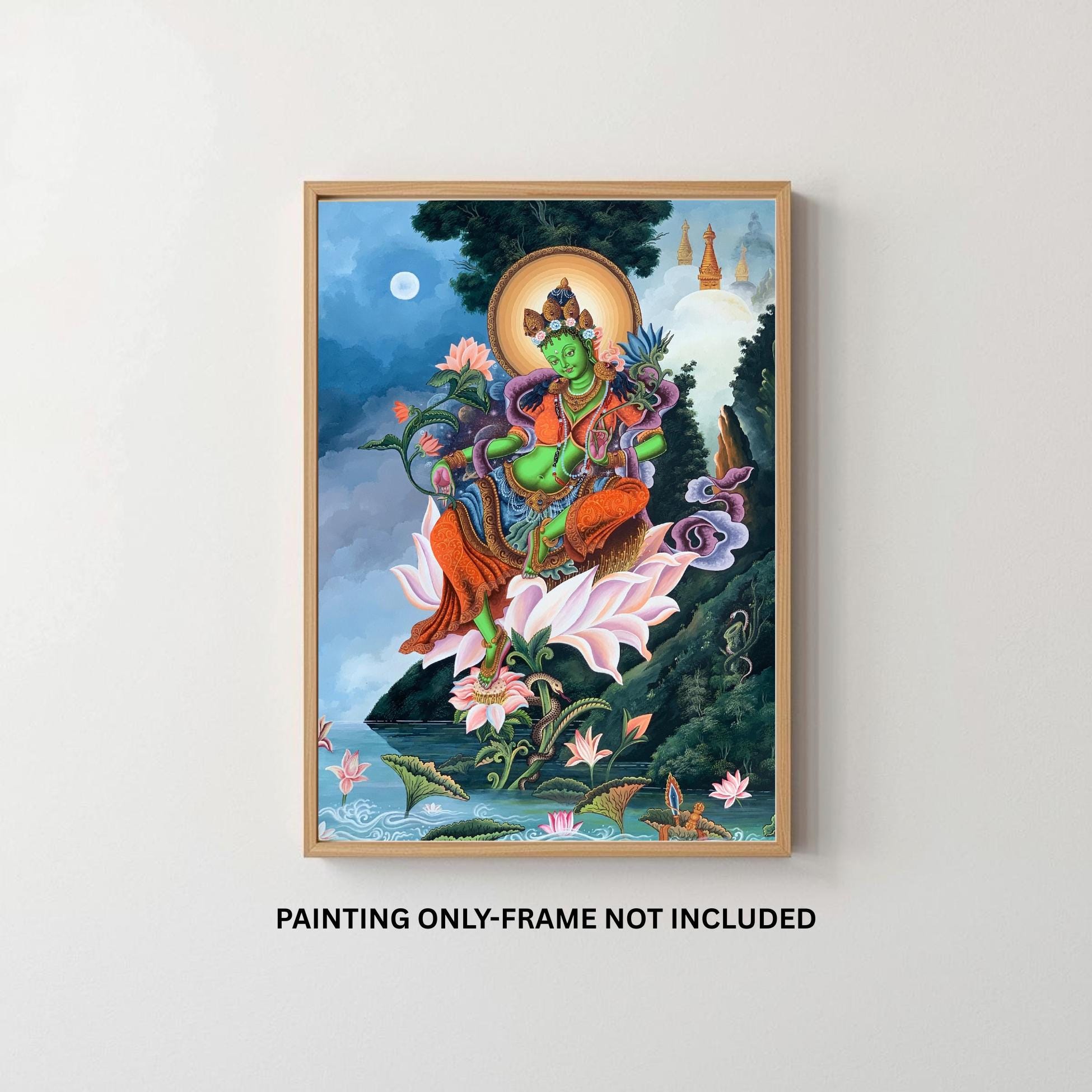 Ts. Tsegmed 油彩画 「Nomad」25号 Green Tara Newari Paubha Thangka Painting Hand-painted Tibetan